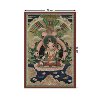 Green Tara Buddhist Indian Wall Art Digital Print Poster in 60x90cm, showcasing intricate Indian artistry with divine detailing and spiritual motifs.