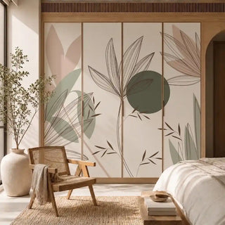 Green & Beige Floral Leaves Wallpaper on wardrobe View-wardrobe