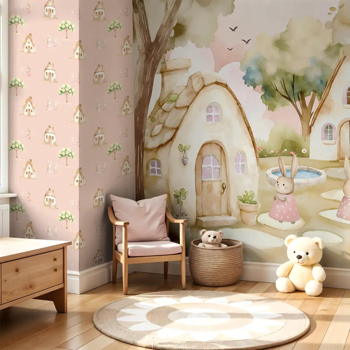 Hopper Town Repeat Pattern, Pink Color for Kids Room