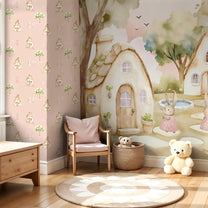 Hopper Town Repeat Pattern, Pink Color for Kids Room