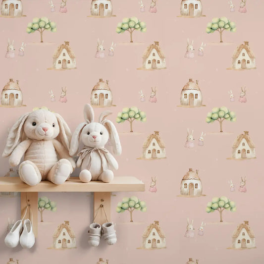 Hopper Town Repeat Pattern, Pink Color for Kids Room