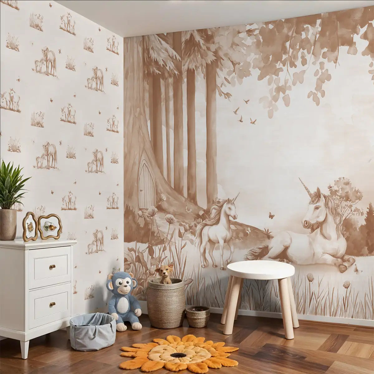 Horn of Wonders With Rustwood Color Kids Room Wallpaper