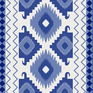 Ikkat Geometric Wallpaper Roll in Blue Color Buy Now