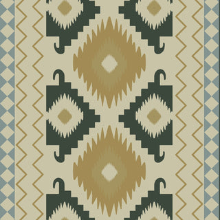 Ikkat Geometric Wallpaper Roll in Teal Color Buy Now