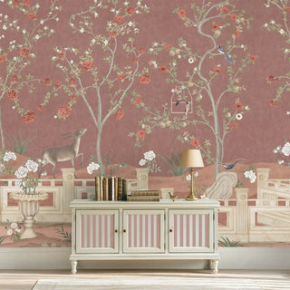 Jade Blossom, Dusty Pink Chinoiserie Wallpaper for Walls, Customized ...