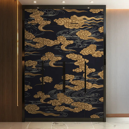 Japanese Cloud Dark Blue Abstract Customised Wallpaper for Rooms Wardrobe 