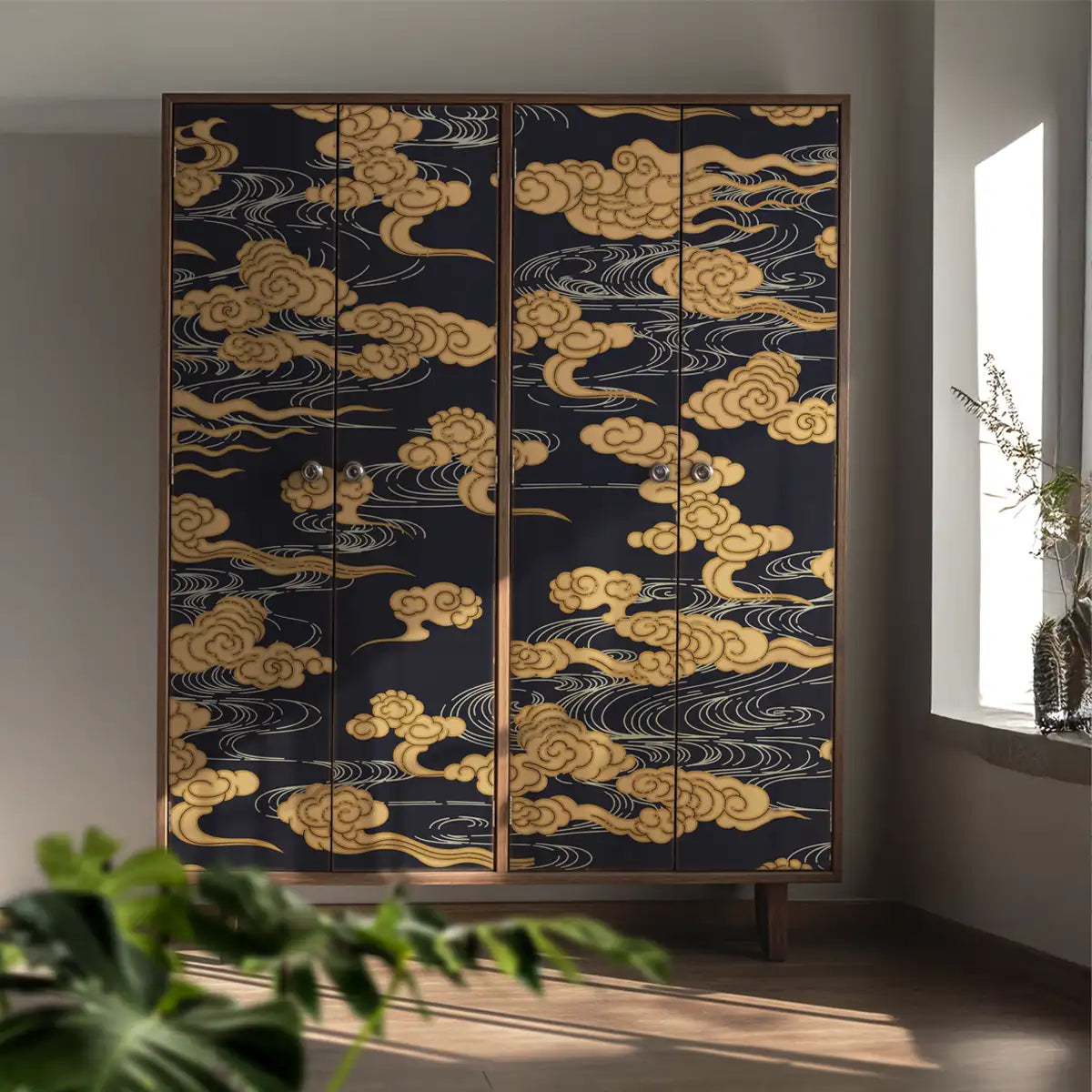 Japanese Cloud Dark Blue Abstract Customised Wallpaper for Rooms Wardrobe