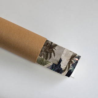 Rolled Jungle Noir European Wall Art Poster showing a detailed view of the black panther and tropical foliage, perfect for contemporary wall art collections.