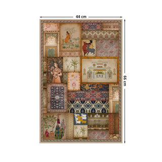 Kahani Vintage Indian Wall Art Digital Print Poster in 44x66cm, showcasing miniature-inspired motifs, royal figures, and intricate Mughal patterns.