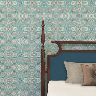 Khumar Indian Wallpaper Roll in Light Blue Color Bedroom