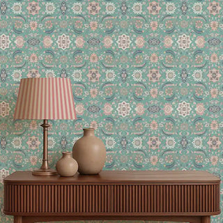 Khumar Indian Wallpaper Roll in Light Blue Color Living Room 