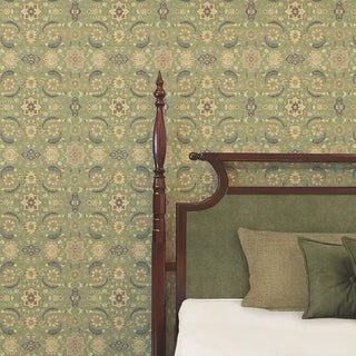 Khumar Indian Wallpaper Roll in Olive Green Color Bedrrom