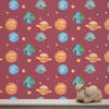 Planetary Playtime, Space Theme Wallpaper for Kids Room, Red