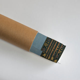 Rolled Krishna Leela with Gopies Vintage Indian Wall Art Poster revealing intricate borders and divine hand-painted detailing, ideal for classic Indian-inspired wall décor.