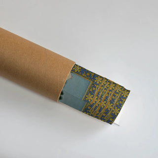 Rolled Krishna with Gopies Indian Vintage Wall Art Poster showing detailed blue and gold floral borders, ideal for sacred and heritage-inspired interiors.