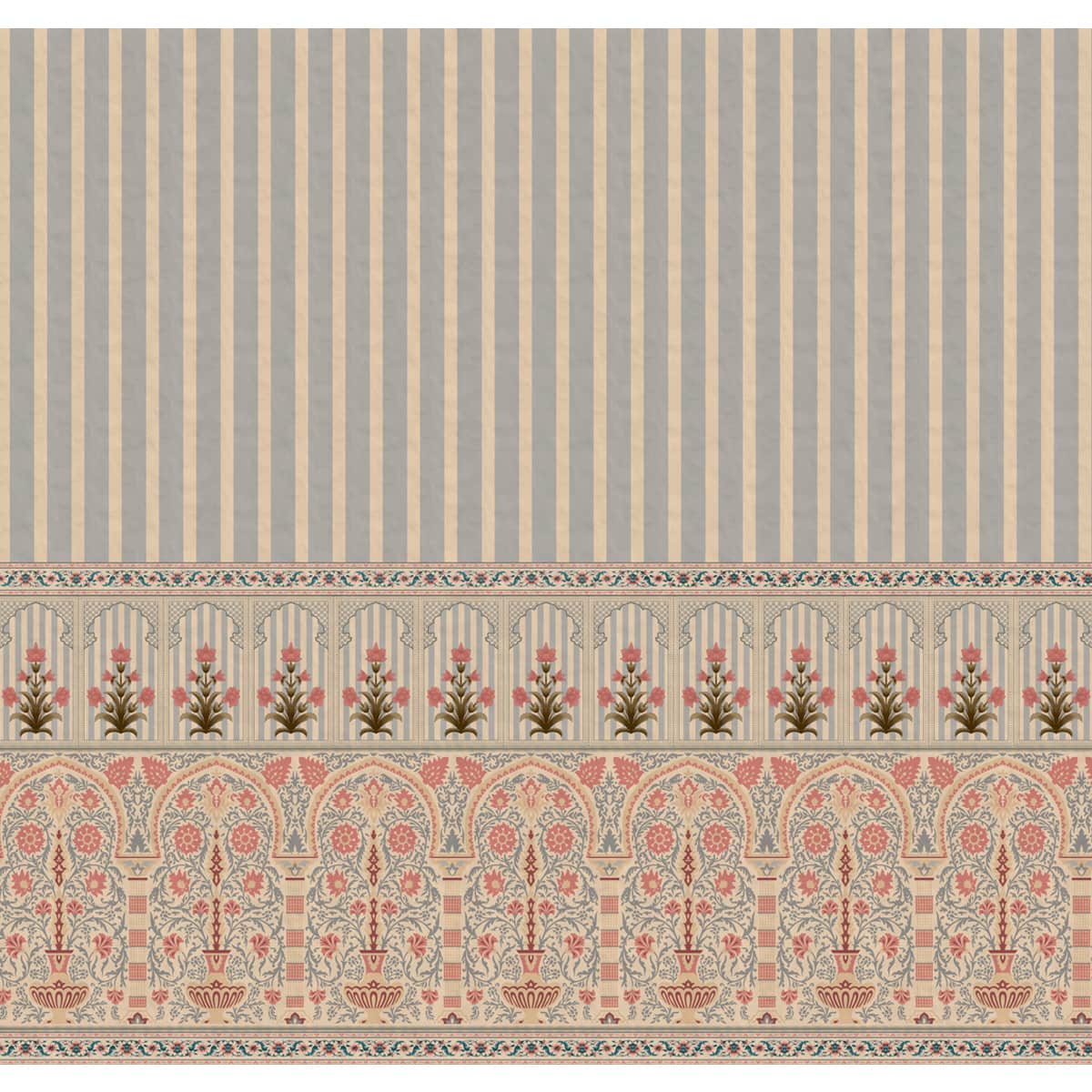 Kusum: Indian Floral Jharokha and Stripes Design Wallpaper