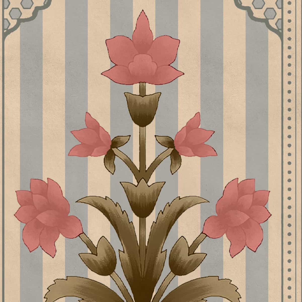 Kusum: Indian Floral Jharokha and Stripes Design Wallpaper Buy Now 