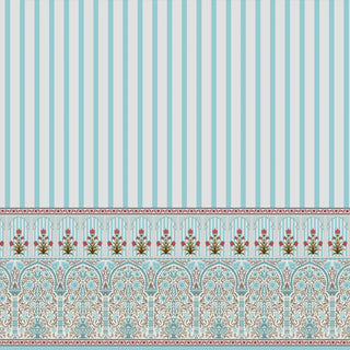 Kusum: Indian Floral Jharokha and Stripes Design Wallpaper in Blue Color Buy Now 