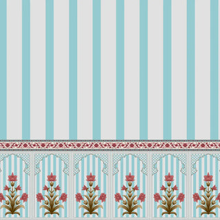 Shop Kusum: Indian Floral Jharokha and Stripes Design Wallpaper in Blue Color By Lifencolors 