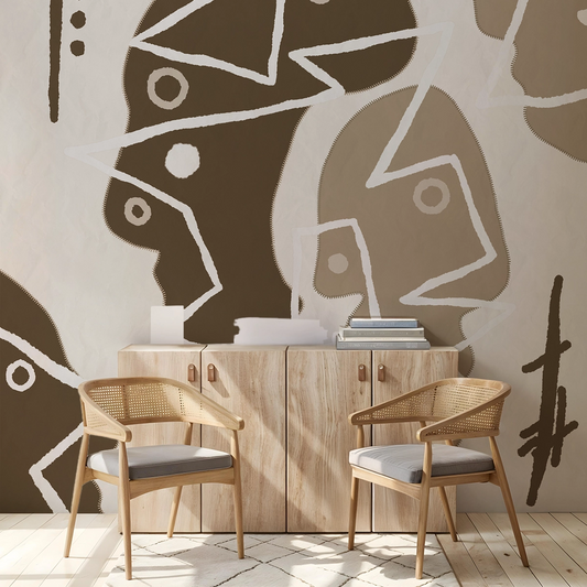 Lineage Faces Abstract Customised Mocha Brown Wallpaper for Rooms