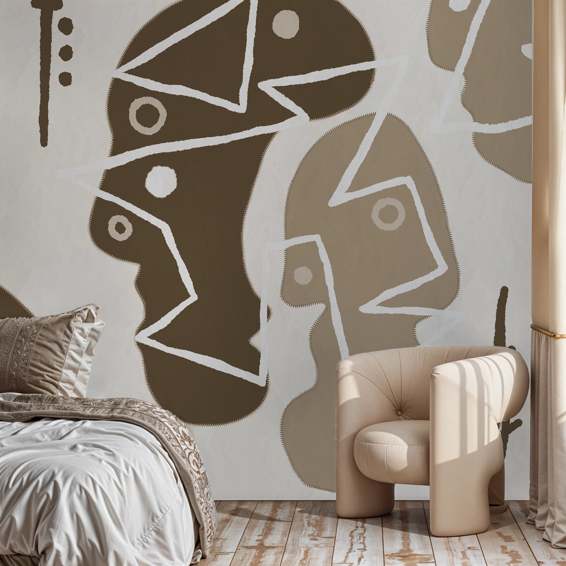 Lineage Faces Abstract Customised Mocha Brown Wallpaper for Rooms