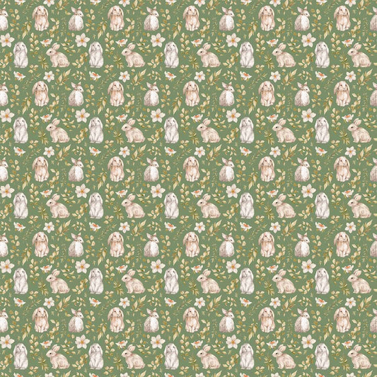 Whimsical Rabbit Retreat Wallpaper for Rooms, Green