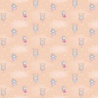 Fairies in the Sky, Wallpaper Design for Girls Room, Peach