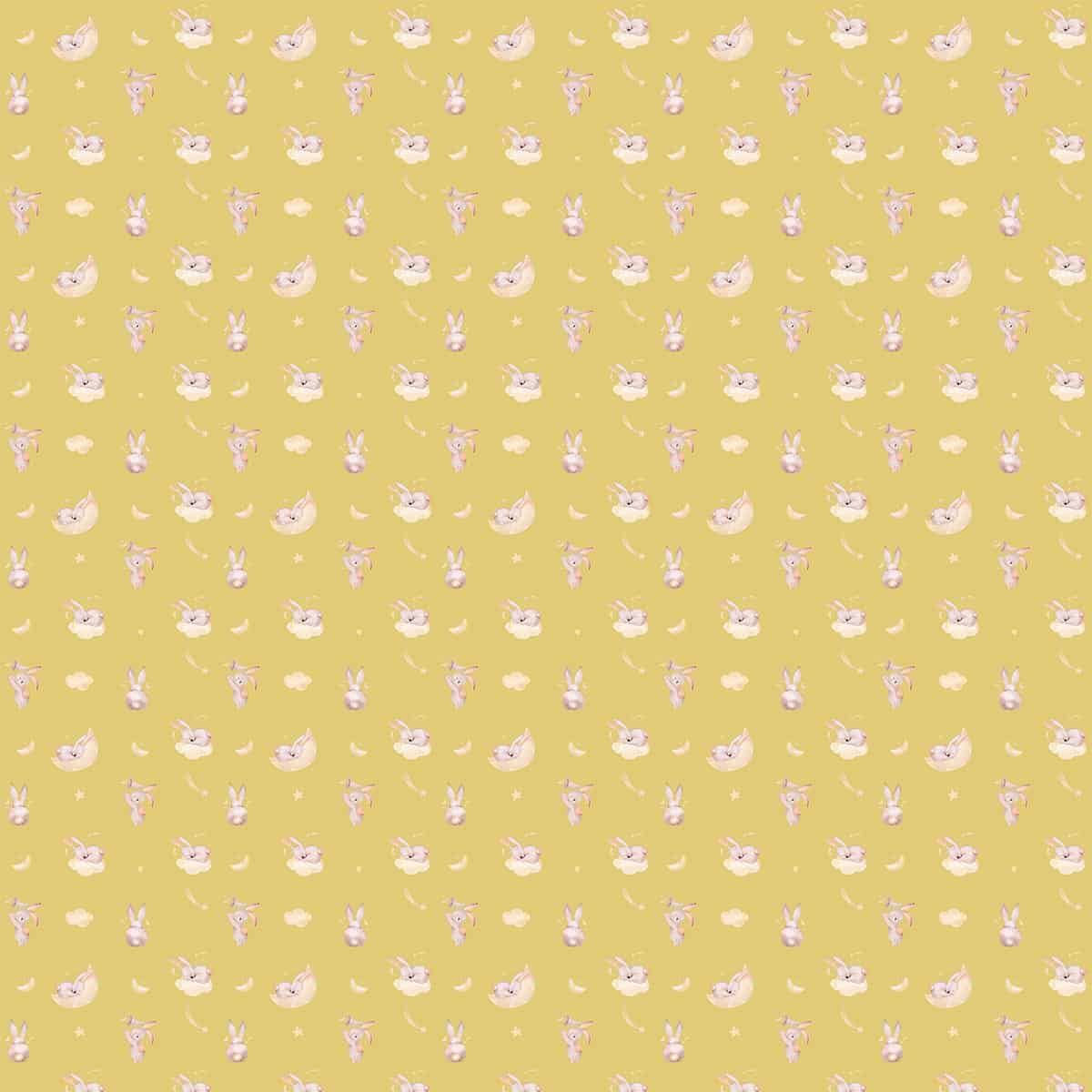 Chasing Stars with Bunny Friends, Cute Wallpaper for Rooms, Yellow