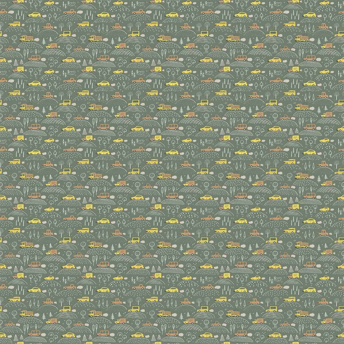 Highway to the Peaks: Cars Repeat Wallpaper Design for Kids, Green