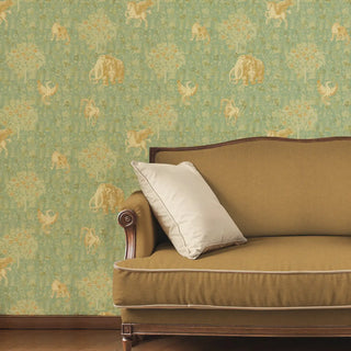 Majestica European Wallpaper Roll in Pastel Green Color Living Area
