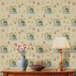 Malhar Indian Wallpaper Roll in Beige Color Livig Room