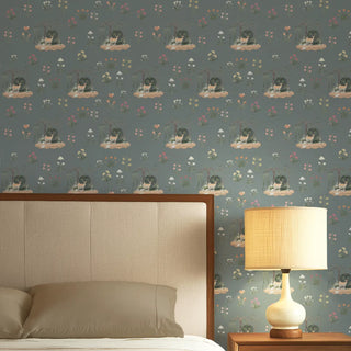 Malhar Indian Wallpaper Roll in Dusty Blue Color Bedroom