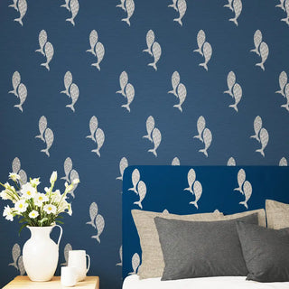 Meen Indian Wallpaper Roll in Blue Color Bedroom