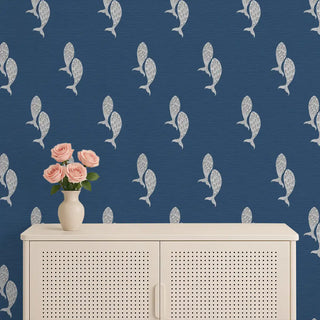 Meen Indian Wallpaper Roll in Blue Color Living Room