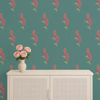 Meen Indian Wallpaper Roll in Teal Color Living Room