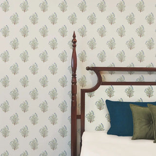 Mithoo Floral Buti Indian Wallpaper Roll in Beige Color Bedroom