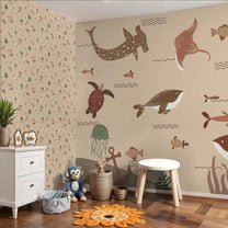 Mocha Mist Undersea Wonderland Repeat Pattern, Design for Kids Room 