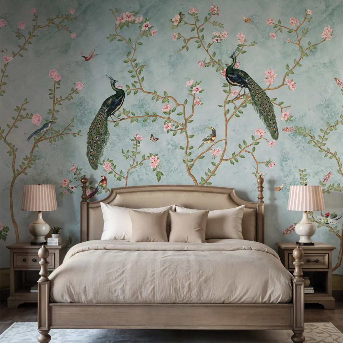 Bagiya, Peacock Chinoiserie Wallpaper in Indian Style, Customised