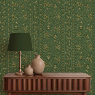 Naveli Indian Wallpaper Roll in Green Color