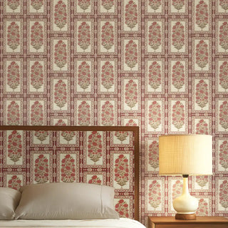 Nayab Indian Design Wallpaper Roll in Red Color Bedroom