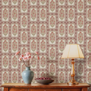 Nayab Indian Design Wallpaper Roll in Red Color Living Room