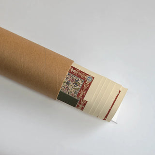 Rolled Netri Vintage Indian Wall Art Poster showcasing rich red borders with floral detailing, perfect for collectors of traditional and cultural wall art.