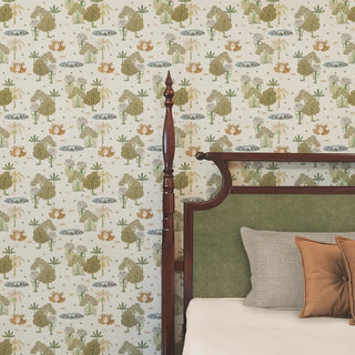 Nritya Indian Wallpaper Roll in Sandal Dust Color Bedroom