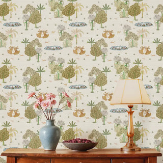 Nritya Indian Wallpaper Roll in Sandal Dust Color Living Room