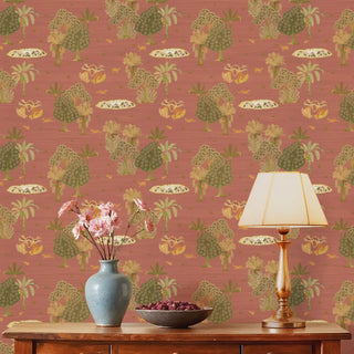 Nritya Indian Wallpaper Roll in Terracotta Color Living Room