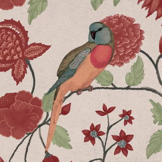 Birds & Floral Pattern Wallpaper Red & Cream Color Buy Now 