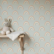 Pastel Blue Rainbow Charm Repeat Pattern, Design for Kids Room Closeup