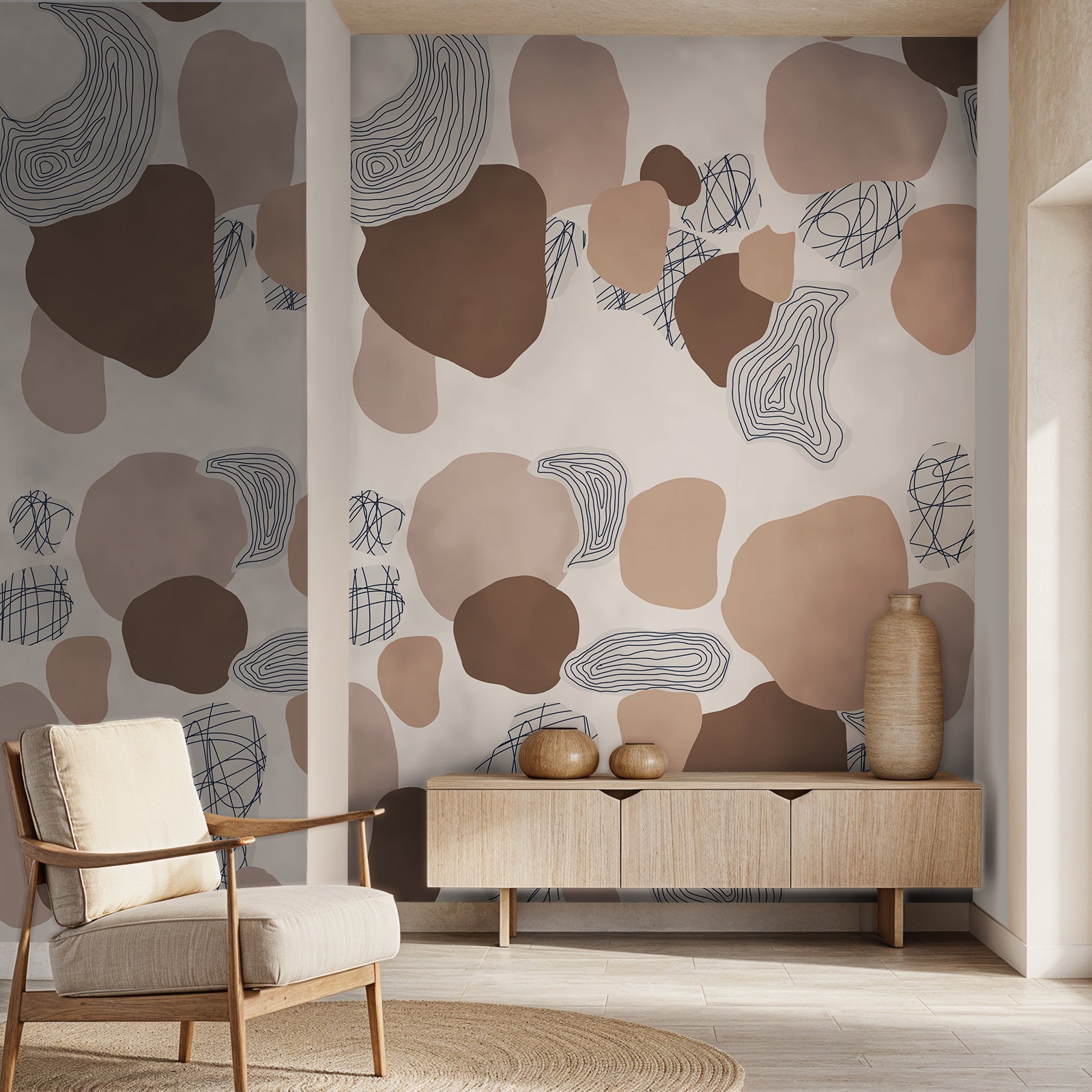 Pebble Mosaic Mocha Mist Abstract Customised Wallpaper for Rooms