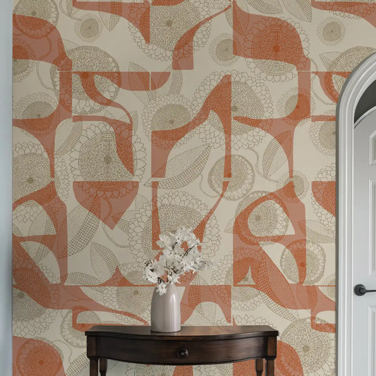 Petal Mosaic Clay Red Abstract Customised Wallpaper for Rooms