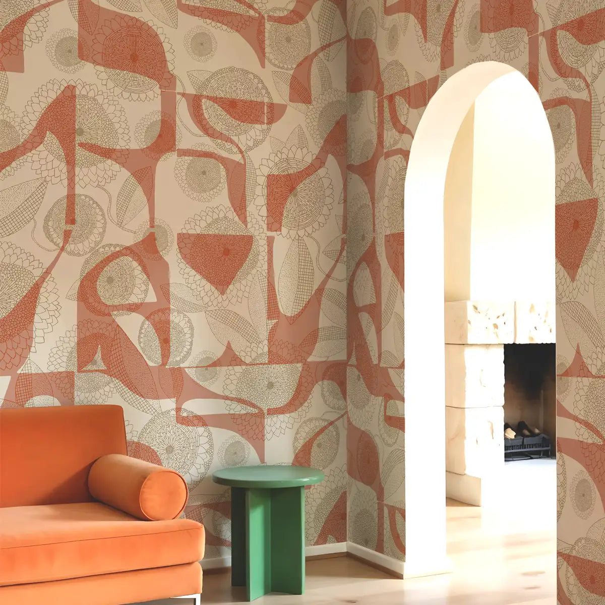 Petal Mosaic Clay Red Abstract Customised Wallpaper for Rooms